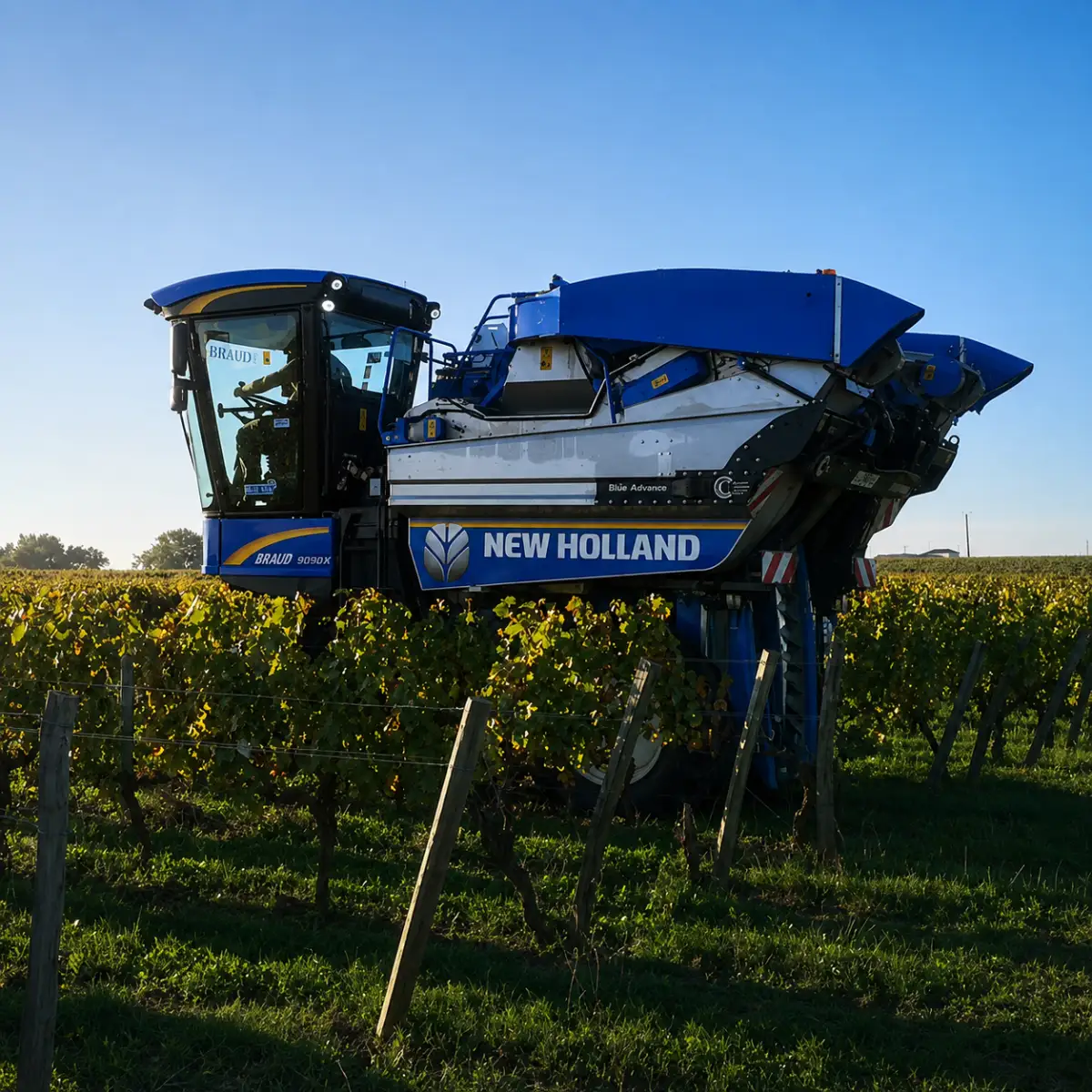 Machine à vendanger en action — vendanges mécaniques Laurent Giraud